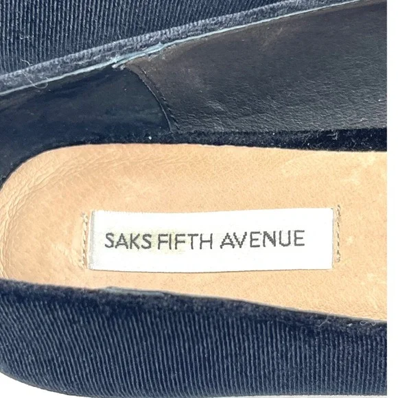Saks Fifth Avenue Flats Women 10 Black Good Velvet Mary Jane Pointed Toe Luxury - Picture 9 of 16